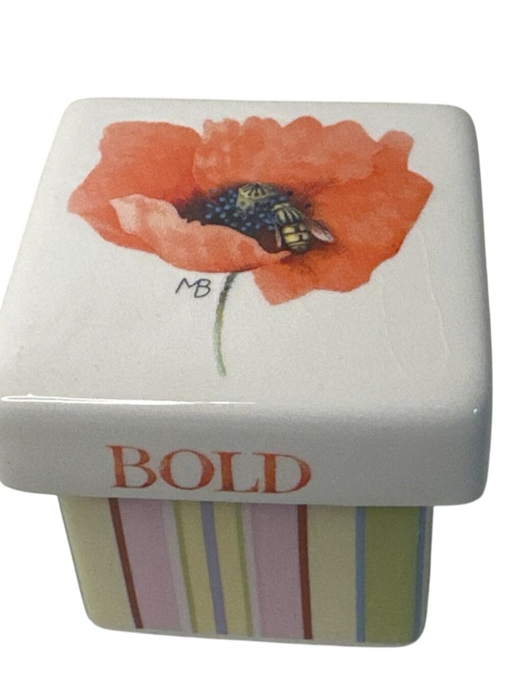 Marjolein Bastin Ceramic Trinket Box Poppy Flower Stripes Bloom/Bold Small Decor